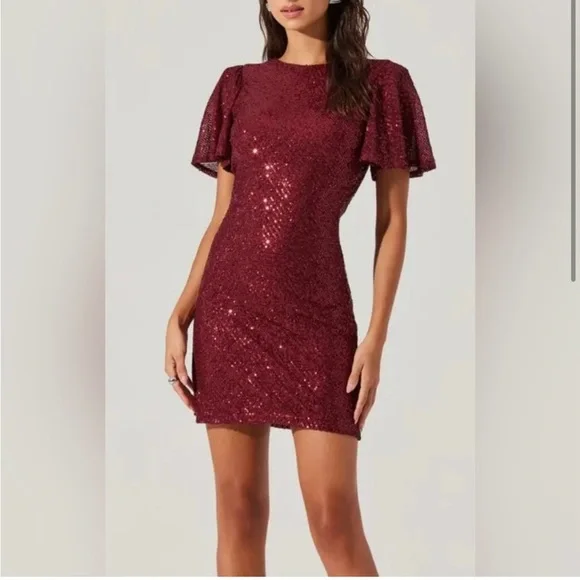 NWOT ASTR the Label Elegant Burgundy Sequin Dress Size Medium - Picture 1 of 4
